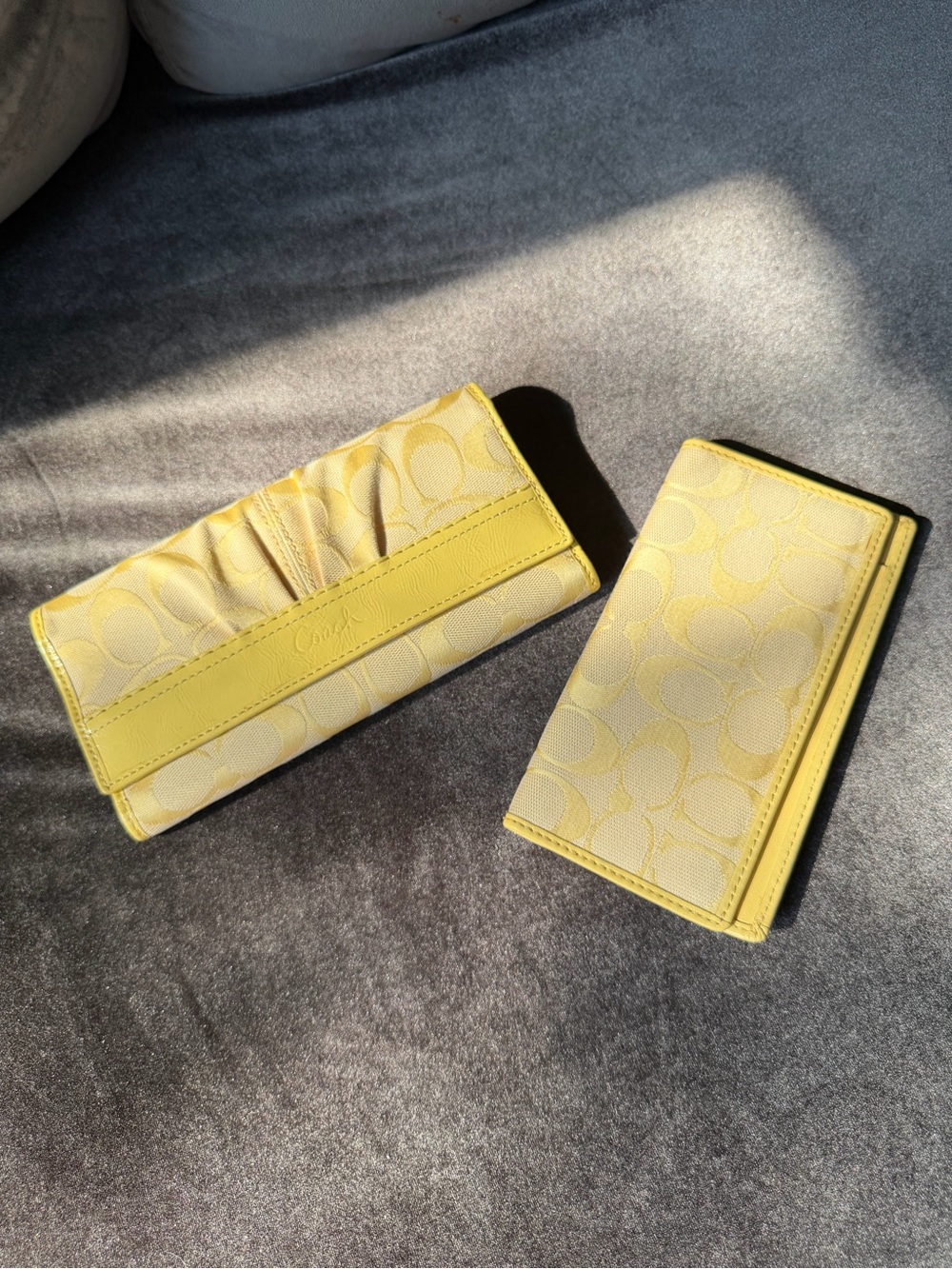 Coach Yellow Signature Canvas Wallet and Check book Set
